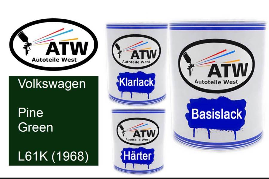 Volkswagen, Pine Green, L61K (1968): 1L Lackdose + 1L Klarlack + 500ml Härter - Set, von ATW Autoteile West.